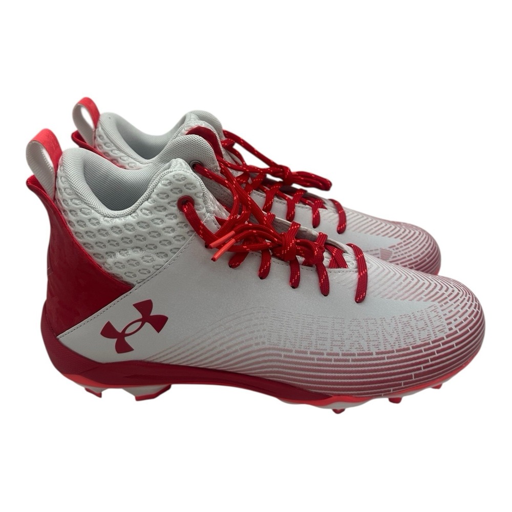 Under Armour Hammer MC 2.0 Football Cleats Mens‎ Sz 11.5 White/Red 3027306-101